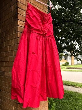 NWT Stella McCartney Strapless Ruched Dress w/ Taffeta Skirt- Red Sz EU 44/US 12
